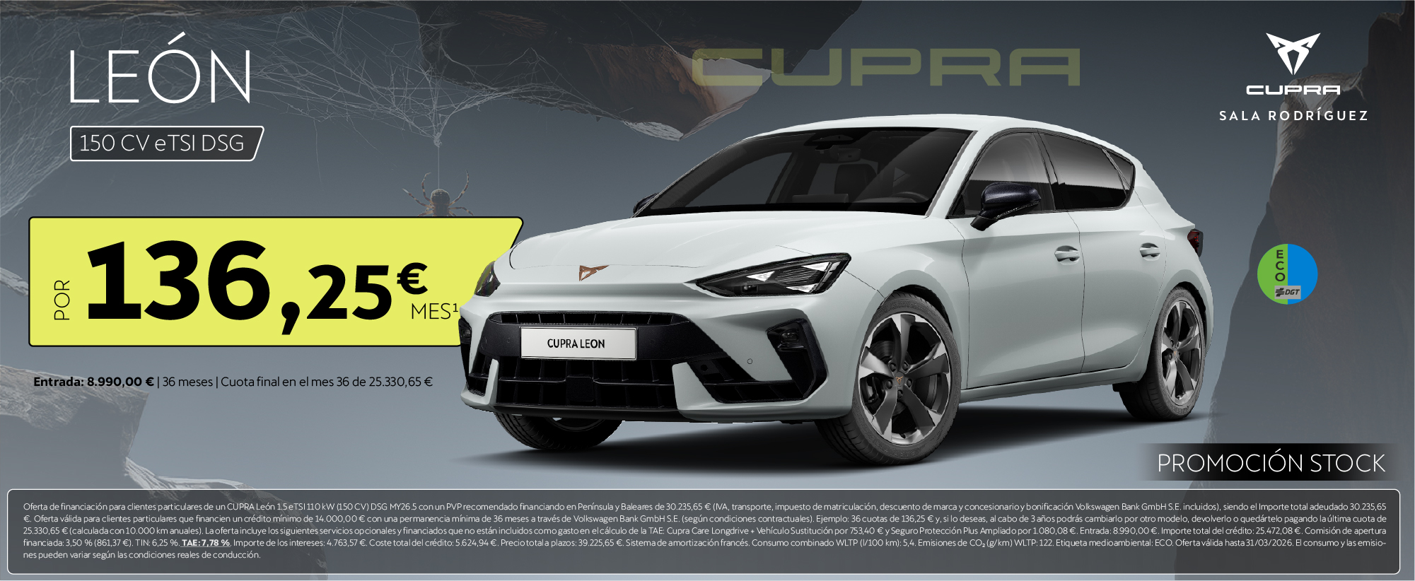 ¡Promoción Stock! CUPRA León híbrido automático por 136,25€/mes*